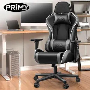 Primy Ergonomic Gaming Chair with 3D Adjustable Armrests - High Back, Lumbar Support, & Swivel Functionality for Computer Gamers & Office Desk Use Black / Grey