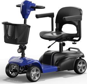 POWET 4-Wheel All-Terrain Mobility Scooter for Adults & Seniors: 15-Mile Long-Range Capability, Motorized, with Rotating Swivel Seat Blue