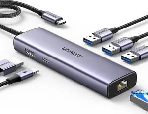 UGREEN Revodok 6 in 1 USB C Hub Gigabit Ethernet Adapter with 4K HDMI, 100W PD Charging, USB A Data Ports Compatible with Mac M1, M2, M3, iPad, iPhone 15 Pro/Pro Max, Steam Deck