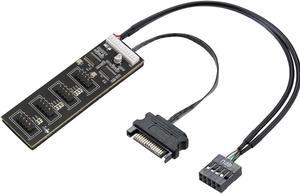 9Pin USB Header Splitter with SATA Power Cable, 9Pin USB Header Male 1 to 4 Female Extension Cable USB 2.0 Splitter Cable Connector for Motherboard, Adapter for CPU, WiFi Receiver, Fans, and RGB Light