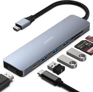 BENFEI USB C HUB 7-in-1 with HDMI(4K@60Hz,Certified), 100W Power Delivery, 3*USB 3.0, SD/TF Card Reader(160MB/s) Compatible with iPhone 15 Pro/Max, MacBook, iPad Pro, iMac, S23, XPS17