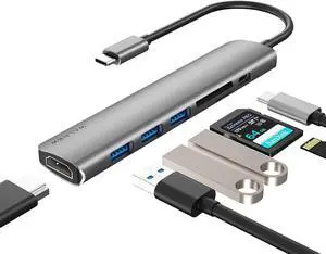 WALNEW USB C Hub with 4k HDMI,100W Power Delivery,SD/TF Reader,USB 3.0 Data Ports,7-in-1 USBC Dongle Multiport Adapter,Thunderbolt 4 Dock for Macbook Pro/Air,Mac,iPad 10,Surface,Dell XPS Laptop,Tab S7