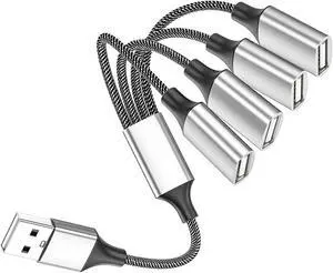Fidioto 4USB Extention Cable,USB 1 Male to 4 Female Extension Cord Connector,Dual Double USB Port Extender Hub,Data&Charger Power Split Adapter