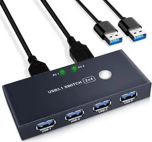 USB 3.0 Switch, USB Switcher 2 Computers Share 4 USB for PC Laptop Mouse Keyboard Printer Scanner, USB KVM Switch Selector Compatible with Windows, Mac, Linux