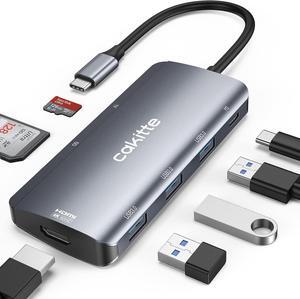 USB C Hub, Cakitte 7 in 1 USB C to 4K@60HZ HDMI Multiport Adapter, 3 USB 3.0 Ports, SD/TF Card Reader, 100W PD, USB C Hub Multiport Adapter Desigend for MacBook Pro Air HP XPS (Silver)