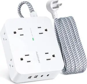 6Ft Surge Protector Power Strip with USB C, Extension Cord with 8 Wide Outlets(2.2 IN) and 4 USB Ports(2 USB C), Flat Plug, Wall Mount, 3 Side Outlet Extender for Home Dorm Room Essentials, ETL Listed