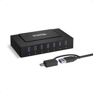 Plugable 7-in-1 USB Powered Hub for Laptops with USB-C or USB 3.0 - USB Power Station for Multiple Devices and USB Data Transfer with a 60W Power Adapter, Driverless