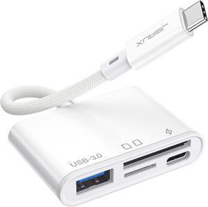 USB C SD Card Reader with USB 3.0 Port & Charging Port | JSAUX 4-in-1 USB Type-C Micro SD Memory Card Reader OTG Adapter | Compatible with Camera, Android, iPad Pro, MacBook Pro/Air, Galaxy S8 to S23