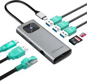GiGimundo USB-C Laptop Docking Station, Aluminum Shell Multiport Adapter, PD100W Charging, 3xUSB-A, 1xHDMI 4K/60Hz, SD/TF Card Reader, Type-C Hub for MacBook Pro/Air, iPad Pro, XPS, Grey