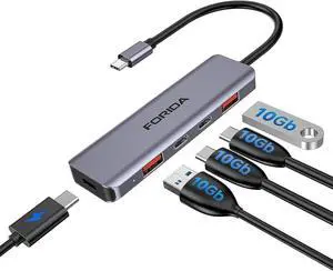 FORIDA USB C Hub 10Gbps, USB C Multiport Adapter for Laptop, 2 USB C 3.2 and 2 USB A 3.2 Data Ports, 100W Power Delivery, for MacBook Pro, Surface Pro, XPS, PC, Flash Drive, Mobile HDD and More.
