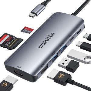 USB C Laptop Docking Station, Cakitte USB C Hub Dual Monitor with 2 HDMI for Windows and Mac, 8 in 1 USB C Adapter Dongle with Dual 4K HDMI, 2 USB, PD, SD/TF Card Reader for /HP/Lenovo