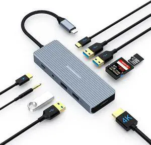 TOTU USB C Hub, Type C Adapter, 10 in 1 MacBook Pro/Air USB C Hub Multiport Adapter with 4K HDMI, 100W PD, USB C 3.0, 2 USB 3.0, 2 USB 2.0, SD/TF Card Reader and 3.5mm Audio