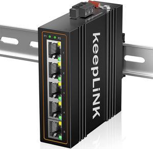 keepLiNK 5-Port Industrial Ethernet Switch, Unmanaged 10/100Mbps DIN-Rail Network Switch, IP40, Operating Temperature Range of -30°C 75°C (-22°F  167°F)