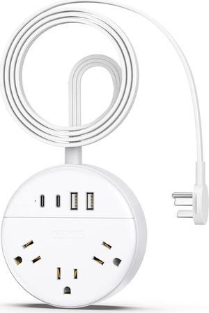 Flat Extension Cord 5 ft, NTONPOWER Flat Plug Power Strip with 3 Outlets 4 USB Ports(2 USB C),Ultra Thin Extension Cord Under Carpet, Mountable, for Travel Cruise Ship Home Office Dorm Room