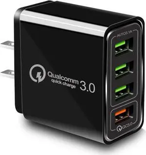 USB Charger 40W QC3.0 USB Wall Charger, CARZONJX 5V/3.1A 4 Port USB Fast Charger [Wite LED Light] Fast Charging Block for iPhone 14 13 12 11 X XR 8, iPad, Samsung Galaxy, LG, Moto, Switch and More
