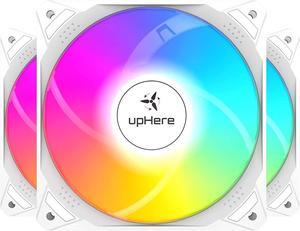upHere 120mm Case Fan,3 Pack LED Cooling PC Fans,5V ARGB Addressable Motherboard SYNC/RC Controller,Colorful Cooler Speed Adjustable with Fan Control Hub,White Edition,NT1206-3