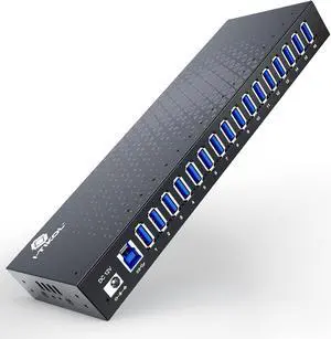 USB 3 0 Hub - 16 Ports Powered USB Hub - Desktop USB Expander Hub - up to 5Gbps High-Speed USB Splitter for Multiple Devices - Aluminum Alloy Multiple USB Hub w/AC Adapter for Laptop Phone Tablet PC