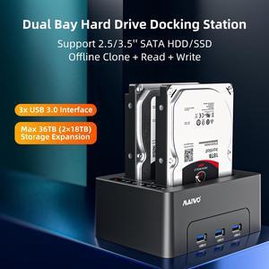 MAIWO USB 3.0 to SATA External Hard Drive Docking Station Dual Bay for 2.5/3.5" SATA HDD/SSD with UASP, Support Offline Clone Duplicator, HUB Extension, 36TB Capacity, 3X USB3.0 Ports