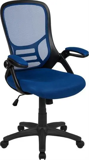 Flash Furniture Porter High Back Mesh Ergonomic Swivel Office Chair with Lumbar Support, Flip-Up Arms, Tilt Lock/Tilt Tension, Height Adjustable, Blue/Black Frame