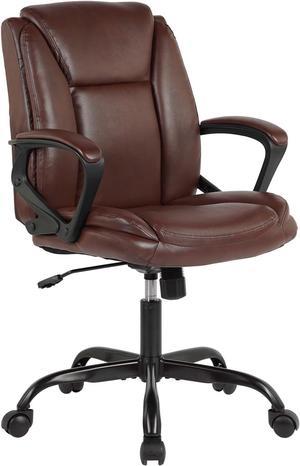 Home Office Chair Ergonomic Desk Chair PU Leather Task Chair Executive Rolling Swivel Mid Back Computer Chair with Lumbar Support Armrest Adjustable Chair for Men (Brown)