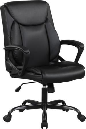 Home Office Chair Ergonomic Desk Chair PU Leather Task Chair Executive Rolling Swivel Mid Back Computer Chair with Lumbar Support Armrest Adjustable Chair for Men (Black)