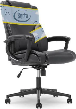 Serta Executive High Back Office Chair with Lumbar Support Ergonomic Upholstered Swivel Gaming Friendly Design, Bonded Leather, Black