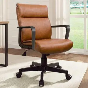 Leather Office Chair Brown Desk Chair Mid Century Desk Chair Executive Office Chair with Arms and Wheels, by Artswish