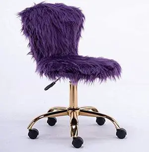 GIA Mid-Back Swivel Adjustable Small Vanity Chair with Faux Fur, Purple