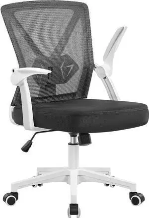Topeakmart Office Chair Ergonomic Desk Chair with Adjustable Lumbar Support, Mid Back Mesh Computer Chair with Flip-up Armrests Task Chairs, Executive Chair for Home Office, White