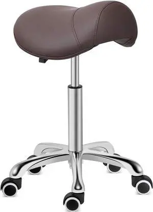 Kaleurrier Saddle Stool Rolling Swivel Height Adjustable with Wheels,Heavy Duty Stool,Ergonomic Stool Chair for Lab,Clinic,Dentist,Salon,Massage,Office and Home Kitchen (Coffee, Without Back)
