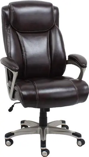 Basics Big & Tall Executive Computer Desk Chair With Lumbar Support, Adjustable Height and Tilt, 350 Lb Capacity, Brown With Pewter Finish, 28.5" D x 30.25" W x 47.9" H