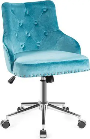 Giantex Modern Home Office Chair, Tufted Velvet Swivel Armchair, Mid-back Velvet Office Chair with Soft Seat, Adjustable Task Chair Computer Desk Chair for Living Room Bedroom Study (Turquoise)