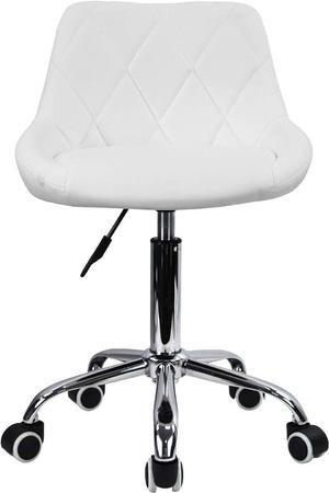 KKTONER Mid Back PU Leather Height Adjustable Swivel Modern Task Chair Computer Office Home Vanity Chair with Wheels (White)