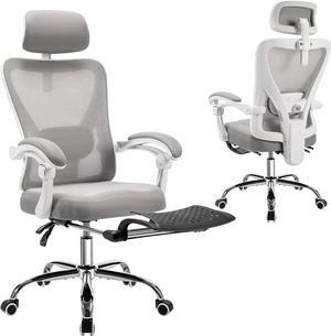 ACCHAR Ergonomic Office Chair, Reclining Mesh Chair, Computer Desk Chair, Swivel Rolling Home Task Chair with Padded Armrests, Adjustable Lumbar Support and Headrest (Grey with Footrest)