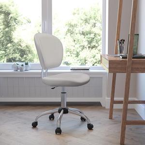EMMA + OLIVER Mid-Back White Mesh Swivel Task Office Chair with Chrome Base