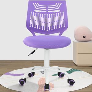 FurnitureR Desk Chair Armless Home Office Task Chair with Mesh Padded Cushion Swivel Study Chair with Rolling Wheels for Teens Child Kids, Purple