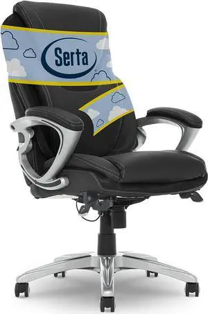 Serta AIR Health and Wellness Executive Office Chair, High Back Big and Tall Ergonomic for Lumber Support Task Swivel, Bonded Leather, Black