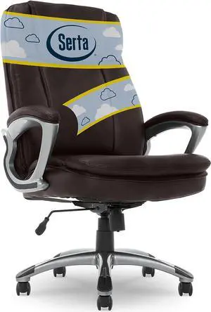 Serta Big & Tall Executive Office Chair High Back All Day Comfort Ergonomic Lumbar Support, Bonded Leather, Brown