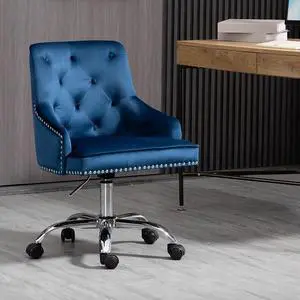 LOVSPATIO Modern Velvet Home Office Chair,Swivel Adjustable Accent Vanity Chair with Arms Nailhead Trim for Bedroom Living Room Office(Blue)