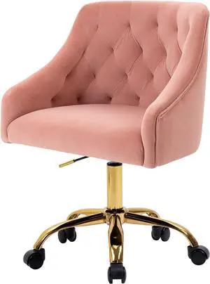 Sepnine Comfy Home Office Vanity Chair with Wheels, Cute Modern Upholstered Velvet Back Adjustable Swivel Task Desk Chair, for Girls, for Women, Living Room, Bedroom