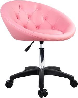 FURWOO Rolling Vanity Chair with Wheels for Makeup Room Height Adjustable Swivel Chair Living Room Lounge Chair Pink