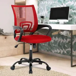 Meet Perfect Mid-Back Desk Office Chair, Ergonomic Modern Computer Chair with Lumbar Support and Armrest, Adjustable Executive Task Chair for Home, Study and Meeting Room- Mesh Back, Swivels (Red)