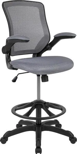 Flash Furniture Kale Mid-Back Dark Gray Mesh Ergonomic Drafting Chair | Adjustable Foot Ring, Flip-Up Arms
