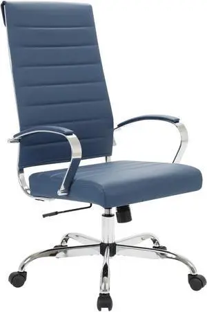 LeisureMod Benmar Modern High-Back Adjustable Swivel Leather Office Chair, Navy Blue