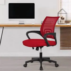 Ergonomic Office Desk Chair, Mid Back Thick Cushion Seat Computer Task Chair with Lumbar Support & Mesh Back, Swivel Rolling Adjustable Home Executive Gaming Chair for Home Office Reading Working