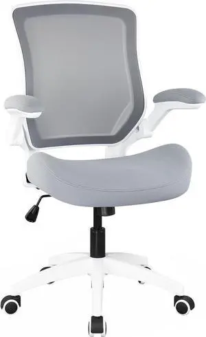 BOJUZIJA Ergonomic Office Computer Desk Mesh Chair with Soft Cushion,Adjustable Height,Flip-up Armrest &Waist Support Function Swivel 360°for Home & Office(Grey)