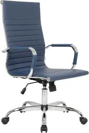 LeisureMod Harris Modern Adjustable Swivel Leather High-Back Task Office Chair, Navy Blue