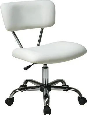 OSP Home Furnishings Vista Office Task Chair with Pneumatic Height Adjustment and Full Swivel, White Vinyl