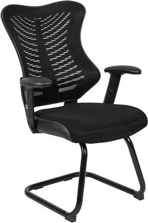 Flash Furniture Kale Designer Black Mesh Sled Base Side Reception Chair with Adjustable Arms