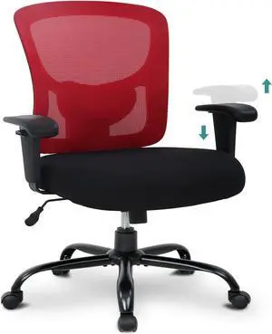 Big and Tall Office Chair for Heavy People 400lbs Computer Desk Chair Extra Wide Seat Adjustable Arms Rolling Chair for Desk with Ergonomic Lumbar Support for Home Office,Red